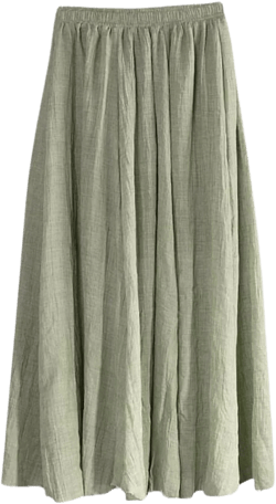 Women's Cotton Linen Maxi Skirts High Waist A Line Skirt Solid Loose Ankle Length Skirts Comfy Breathable Skirt