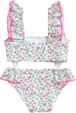 Floerns Toddler Girl's Bikini Set Floral Print Ruffle Lettuce Trim Two Piece Bathing Suit Pink 1T, 2T