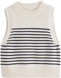 marc & janie Girls Preppy Style Clashing Stripe Knit Sweater Vest Sleeveless Crew Neck Sweaters Loose Soft Tops 241680