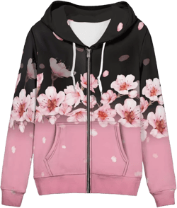 Zip up Trendy Hoodies for Women Novelty Graphic Long Sleeve Hooded with Pocket Sweatshirt Jacket Pullover XS-5XL Large Cherry Blossom