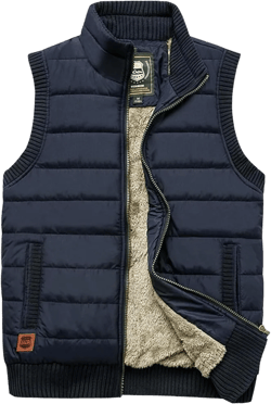 Vcansion Men's Outdoor Stand Collar Fleece Jacket Vest Casual Padded Vest Coats