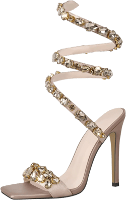 Rhinestone Heels for Women Sexy Ankle Wrap Lace Up Sandals 7 Nude