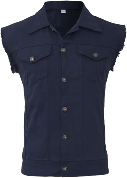 Maiyifu-GJ Men's Sleeveless Denim Vest Button Down Slim Fit Trucker Jean Jacket Lapel Vest Jacket Casual Vests 3X-Large Navy Blue 2