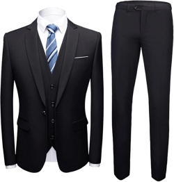 Mens Suit Slim Fit 3 Pieces Casual Tuxedo Formal Suits Bridegroom Wedding Business Party Blazer Vest Pants Set 3X-Large Black