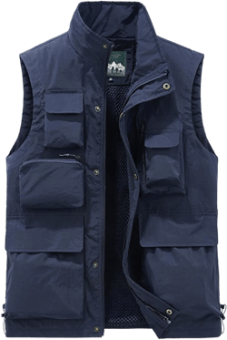 Men's Summer Outdoor Utility Fishing Work Safari Travel Photo Vests Pockets Lightweight Sleeveless Stand Collar Vests Small Navy