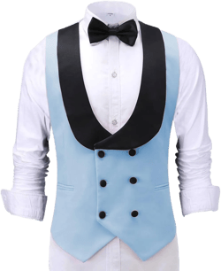 Ceehuteey Mens Double Breasted Vest Fashion Wedding Vest Shawl Lapel Suit Waistcoat Best Man Medium Sky Blue