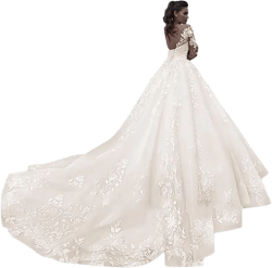Wedding Dresses for Women Floral Lace Appliques Tulle A Line Bridal Gown for Bride Ivory 24 Plus