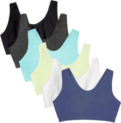 Fruit of the Loom Women's Multi-Pack Tank Top Style Sports Bra 40 Lentil/White/Charcoal/Aruba/Dutch Blue/Black