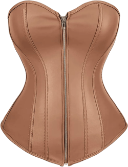 Corsets for Women Faux Leather Corset Top Steampunk Corsets Zipper Bustier Pirate Costume Large Brown