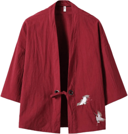 Seidarise Men's Kimono Traditional Japanese Clothing Male Cardigan Noragi Jacket Yukata Coat Haori Small T-red