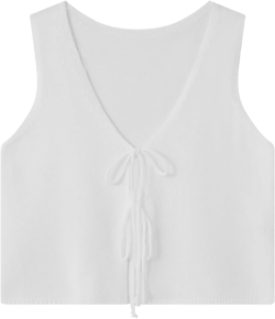 Women Tie Up Knit Vest Top Y2k Sleeveless V-Neck Crochet Knit Tank Top Sweater Vest Shirt Summer Going Out Tops White Large
