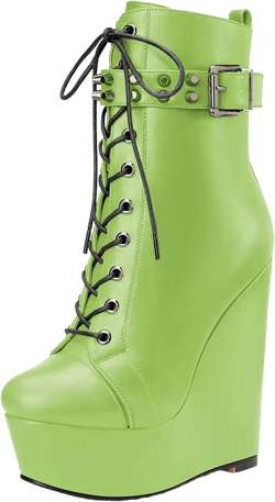 Castamere Women High Wedge Platform Heel Round Toe Ankle Boots Short Bootie Lace-up Zipper Boots 9 Green