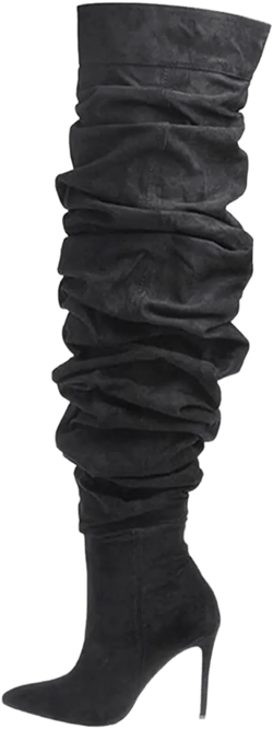 THESHY Women's Slouchy Over The Knee Boots Denim Pointed Toe Stiletto Heel Thigh High Boots Pleated Tall Fashion Sexy Bootie 8.5 Black