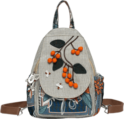 Backpack Purse for Women Fashion Ethnic，Good luck persimmon backpack，Cotton Woven Beautiful Canvas Premium Casual Day Mini Backpack for Women