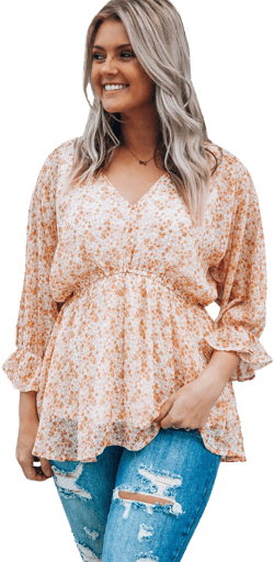 Floral Print V Neck Ruched Babydoll Blouse