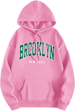 SHENHE Women's Letter Print Long Sleeve Drawstring Pullover Hoodie Sweatshirt Tops with Pocket Small 4-pink