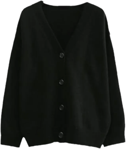 Winter Vintage Cardigan Sweater Women Fashion Long Sleeve Casual Knitted Button Knitted Outerwear V Neck Coat One Size Black