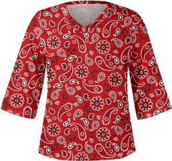 Womens 3/4 Sleeve Tops and Blouses Dressy Casual Floral Print Crewneck Tshirt Tunic Tops Loose Shirts Graphic Tees 13-red X-Large
