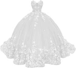 WDBFY Sparkly Sweetheart Quinceanera Dresses Ball Gowns for Sweet 15 16 Tulle 3D Flowers Lace Prom Dresses 18 White