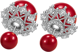 Women's Earrings Red Double Bead Set with Zircon Lace Studs 925 Sterling Silver Jewelry Ideal Gift for Women