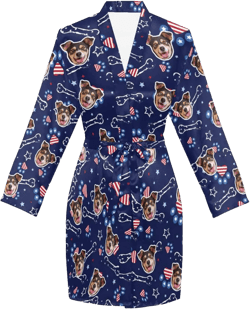 M YESCUSTOM Custom Short Silky Robes for Women Funny Face Personalized Lightweight Summer Robes Sleepwear, Custom Photo Gifts Design 10 X-Large