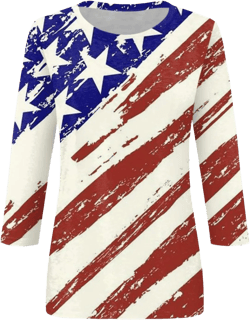 4Th of July Shirts for Women 3/4 Sleeve Plus Size T Shirt Hawaiian Beach Round Neck Soft Cotton Tops 04-white XX-Large