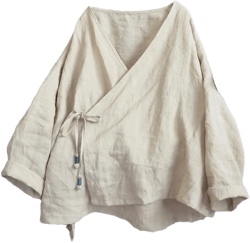 NFYM Women's Hanten Kimono Cardigan Long Sleeve Wrap Front Cotton Linen Retro Hanfu Costume Irregular Shirt Tops One Size Beige