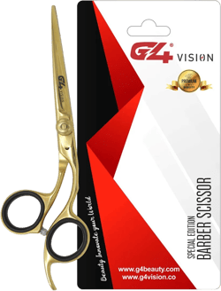 G4 Vision Professional Curved Gold Barber Scissor for Hair Trimming Razor Edge Scissors Hair Cutting Haircut Shears Stainless Steel 6 inch