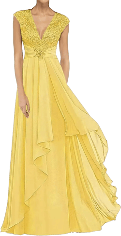 V-Neck Mother of The Bride Dresses for Wedding Long A-Line Lace Applique Corset Formal Dress for Women 2024 Yellow 10