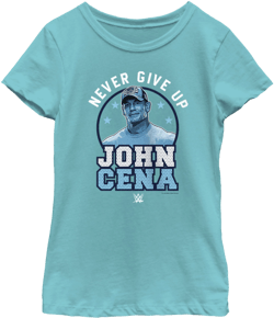 Girl's WWE John Cena Never Give Up Blue Logo  Graphic Tee Tahiti Blue Medium