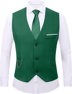 DOKKIA Men's Dress Vest Suit Waistcoat Formal Business Slim Fit V-neck Sleeveless Tuxedo Jacket with Chain Green Medium