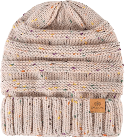 PAGE ONE Womens Winter Beanie Warm Cable Knit Hat Style Stretch Trendy Ribbed Chunky Cap One Size Dot Oat