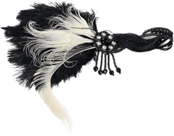 Song Qing 1920s Rhinestone Flapper Feather Headpiece Roaring 20s Great Gatsby Fascinators Accessories for Women Black & White