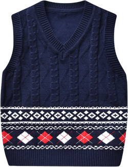 Kids V-Neck Sleeveless Sweater Vest 100% Cotton Boys Girls Waistcoat Knit Sweater Vest for Spring Autumn Winter 6-7 Years Navy