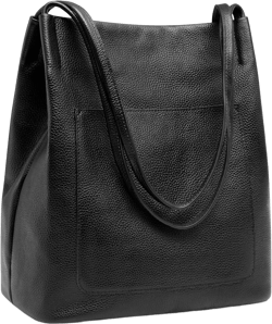 Kattee Leather Shoulder Tote Bags for Women, Soft Purses and Handbags with Top Magnetic Snap Closure Black