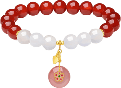 White Chalcedony Bead Charm Bracelet Red Agate Beaded Bracelets with Pink Agate Bead Charm Gemstone Healing Stretch Bracelets for Women