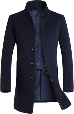 Lavnis Men's Trench Coat Long Wool Blend Overcoat Slim Fit Down Topcoat Medium Thick Style Navy Blue