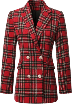 CHARTOU Women's Tailored Collar Slim Plaid Double Breasted Short Blazer Jacket X-Small Red