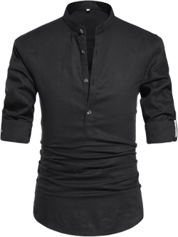 NITAGUT Men Henley Neck Long Sleeve Daily Look Linen Shirts X-Large Black