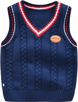 Toddler Boys V Neck Sweater Vest Spring Autumn Warm Sleeveless Pullover Knitted Outerwear Waistcoat(Blue,5-6T)