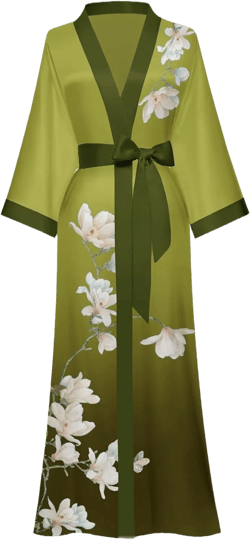 Women's Silk Kimono Robes Long Bathrobes Female Sleepwear Floral Print Wedding Robe Nightgown Satin Bridesmaid Robes One Size 82-green