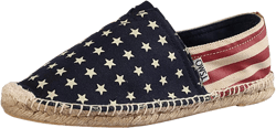 Unisex 4th of July Patriotic Flag Pattern Espadrille Slip on Loafers Comfy Canvas Breathable Lightweight Non-Slip Flat Dressy Shoes for Men Women Summer Casual Indoor Outdoor Footwear Blue