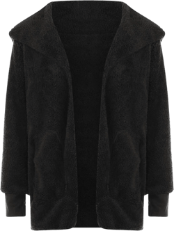 Womens Fashion Faux Fur Jacket Oversized Hoodies Fleece Cardigan Fuzzy Long Sleeve Outerwear Casual Plush Winter Coats Medium Black