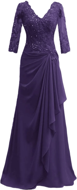 Mother of The Bride Dresses-Long Evening Formal Dress V Neck Wedding Guest Dresses for Women Ruffle Lace Applique Beaded : Clothing, Shoes & Jewelry