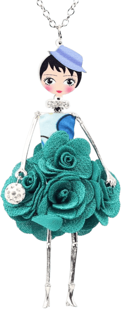 BONSNY Paris Doll Necklace Dress Handmade Pendant Amellie Alloy Flower Crystal Long Chain Women Jewelry Green