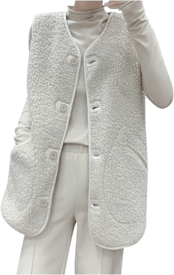 tuduoms Womens Sherpa Vest Casual Warm Fuzzy Faux Shearling Vest Sleeveless Fleece Jacket Pockets Teddy Coat Gilet for Winter X-Large Z01_beige