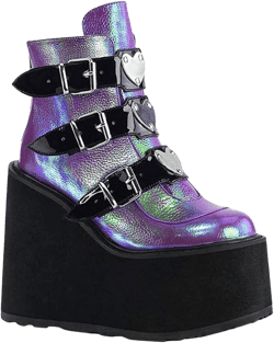 ZKXYFFS Womens Platform Chunky Ankle Boots Round Toe Buckle Zipper Thick Sole Punk Goth Booties Wedges Boots for Women 8.5 Purple