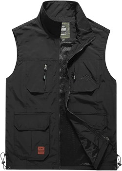 Men's Casual Outdoor Lightweight Vest Quick Dry Fishing Hunting Photo Sleeveless Vest with Pockets Medium Black