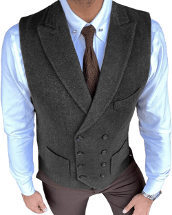 Ceehuteey Men's Herringbone Double Breasted Suit Vest Formal Slim Fit Dress Vest Waistcoat for Tuxedos One Size Black