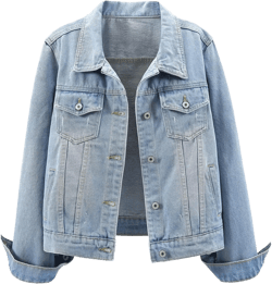 Ladyful Women's Bride Casual Jean Jacket Distressed Ripped Denim Jacket Coat with Pockets